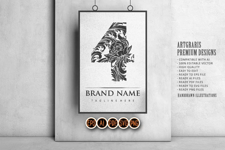 Classic vintage luxury number 4 monogram logo outline