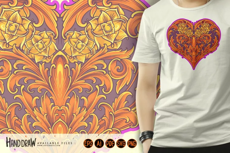 Classical engraved petal heart shaped sophisticated