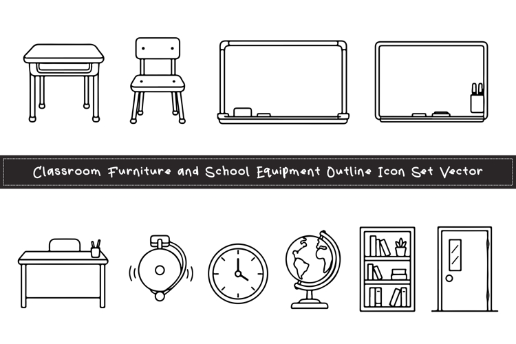 Classroom Furniture   School Equipment Outline Icon Pack
