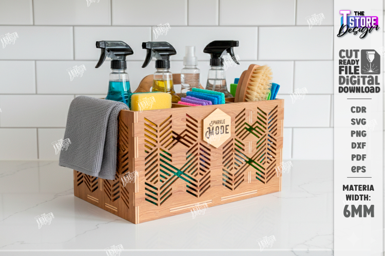 Cleaning Caddy Organizer Laser Cut | Wooden Storage Box SVG