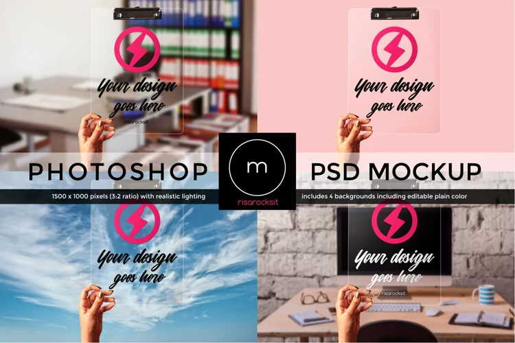 Clear Clipboard Front with Hand Photoshop Mockup