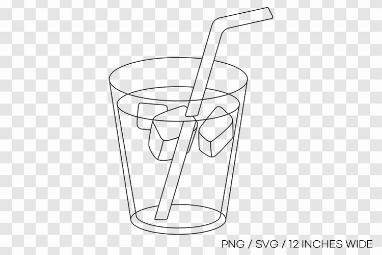 Clear glass with ice straw line art SVG summer clipart PNG example image 1