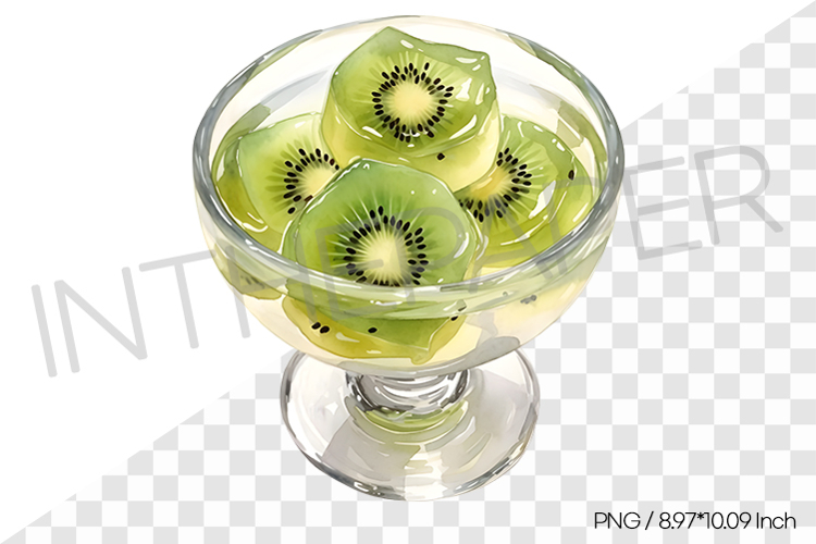Clear green kiwi jelly in a glass PNG Clipart Watercolor