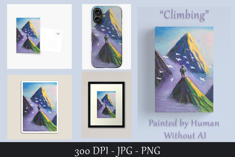 Hand drawn Oil Pastel Painting Illustration Climbing