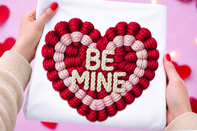 Knitted Heart Valentines Day BE MINE Message