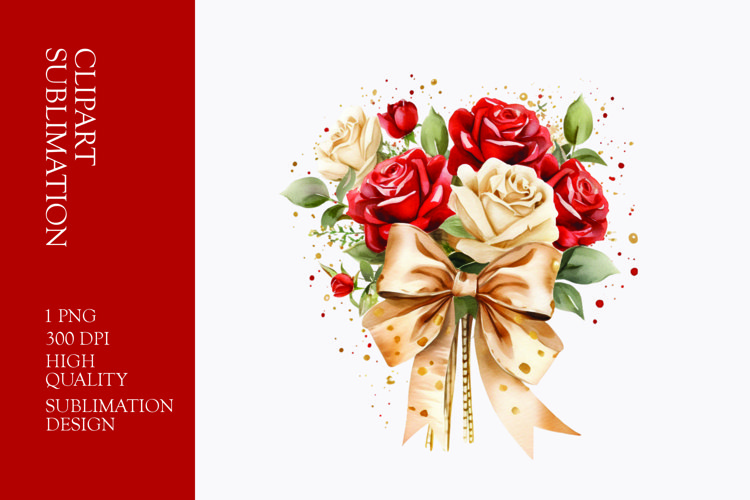 Watercolor Red and white Roses bouquet clipart