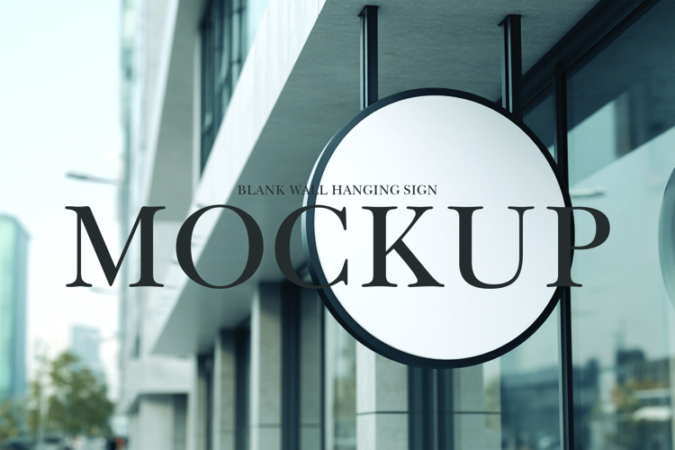 Blank wall hanging sign mockup