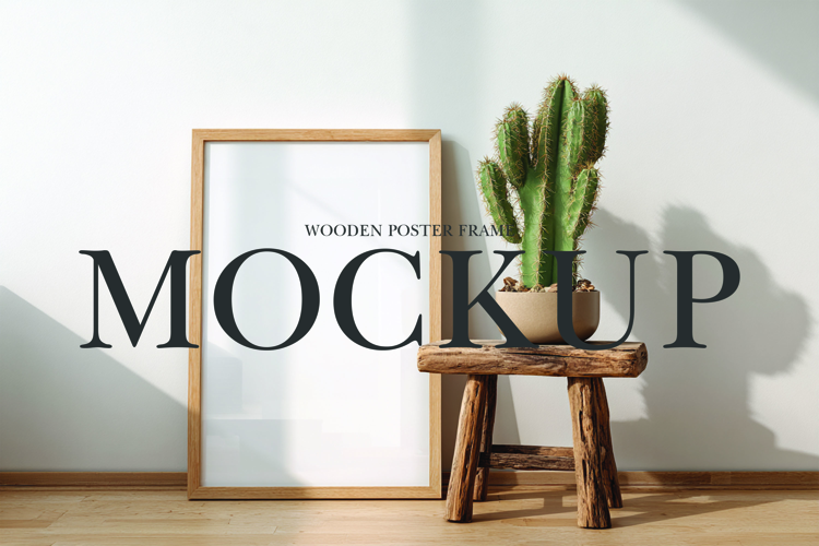 Wooden poster frame mockup