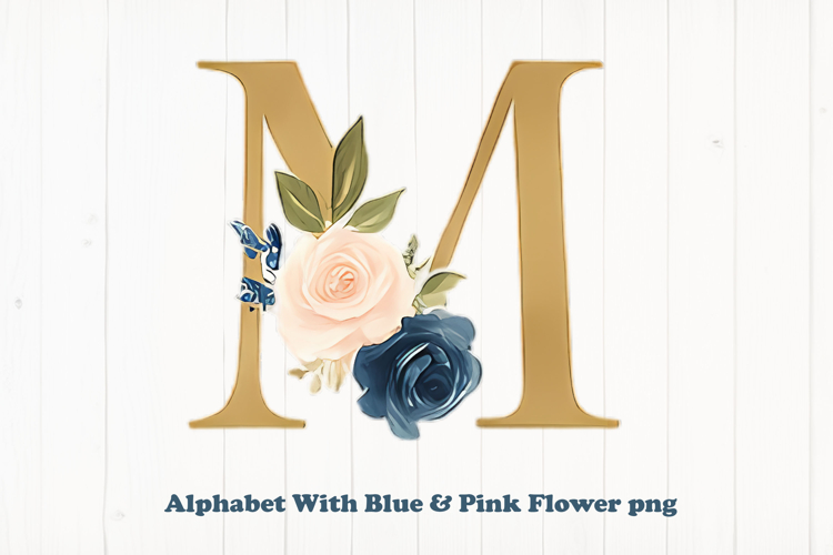 Alphabet, Letters, Monogram, blue   pink flowers