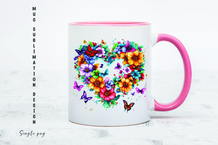 Watercolor floral heart mug sublimation design
