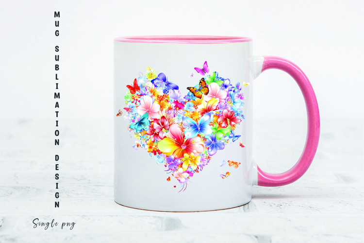 Watercolor floral heart mug sublimation design
