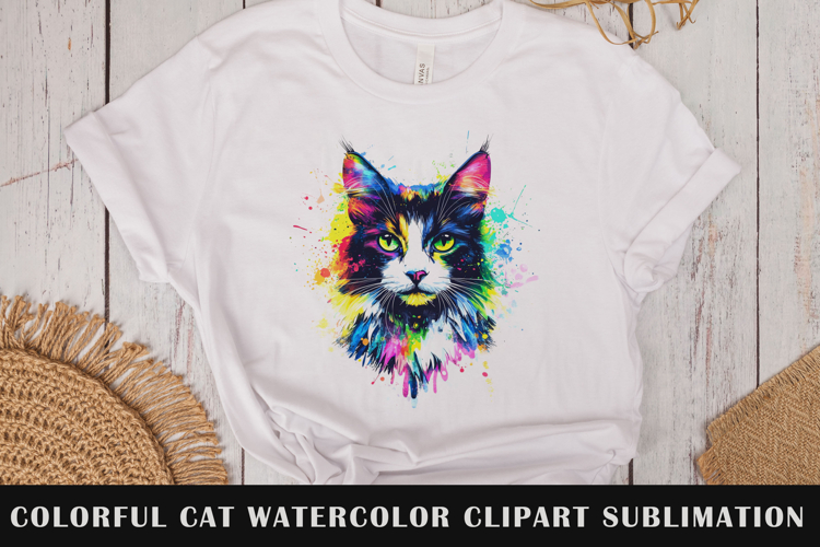 Colorful cat watercolor clipart sublimation