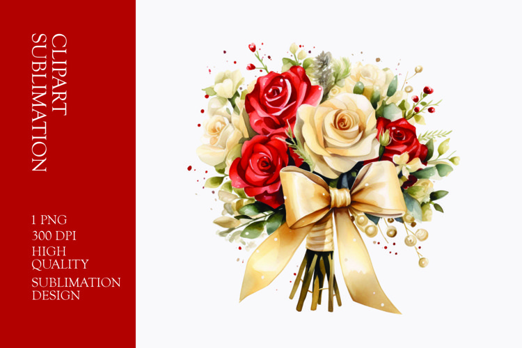 Watercolor Red and white Roses bouquet clipart