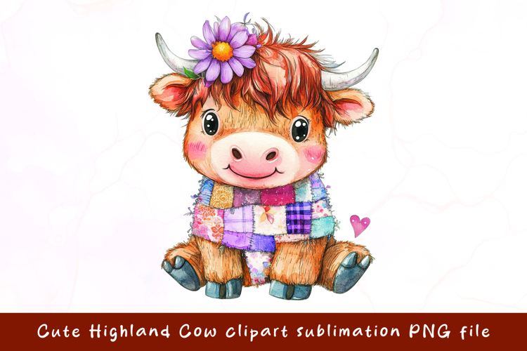 Cute Highland cow watercolor clipart sublimation