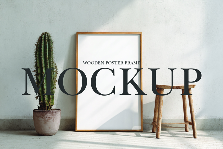 Wooden poster frame mockup