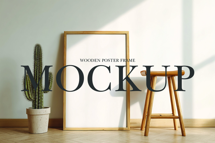 Wooden poster frame mockup