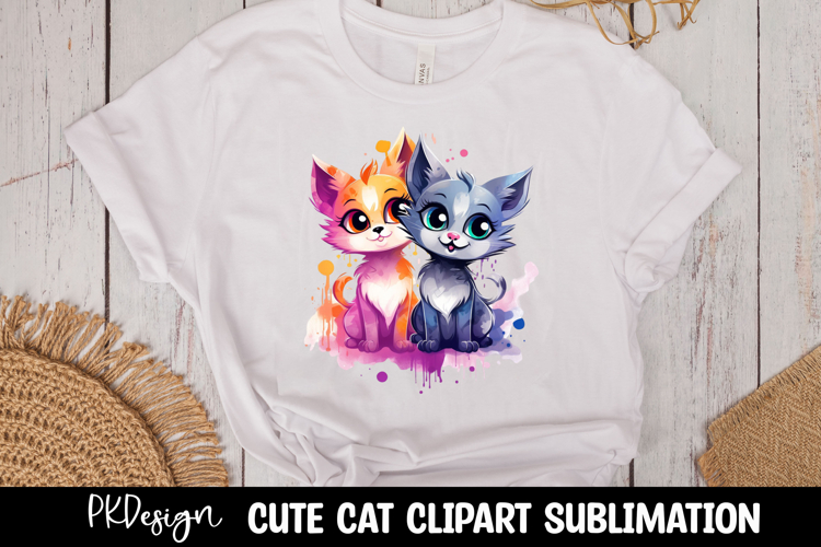 Cute watercolor cat t-shirt sublimation