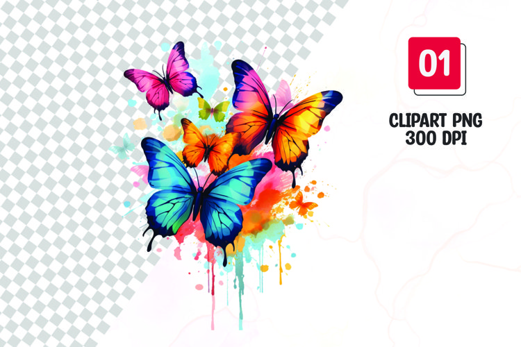 Colorful butterfly watercolor clipart sublimation