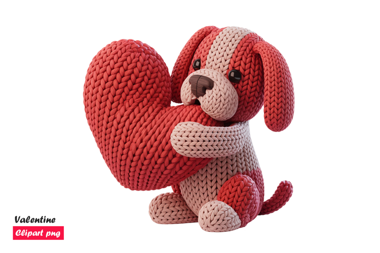 Sweet Crochet Puppy Sitting with Heart Valentine Clipart
