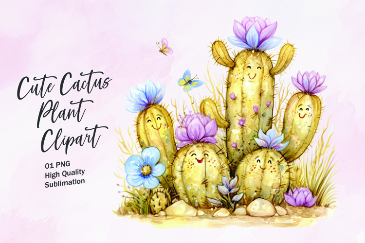 Cute cactus plant watercolor clipart