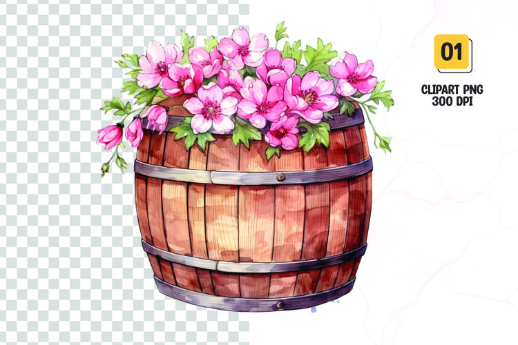 Spring Flower Barrel Watercolor Clipart sublimation