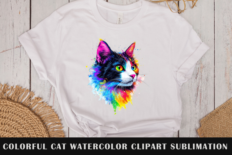 Colorful cat watercolor clipart sublimation