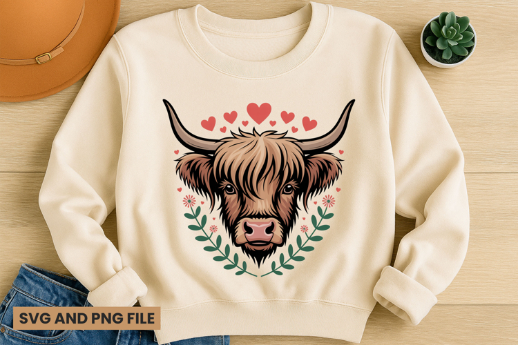 Highland Cow SVG Design for T-Shirts and Mugs