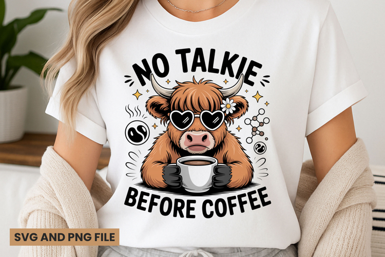 Highland cow with coffee quote t-shirt sublimation svg