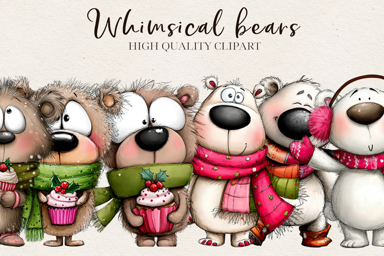 Whimsical Bear Clipart | Cute Hand-Drawn Bear Illustrations