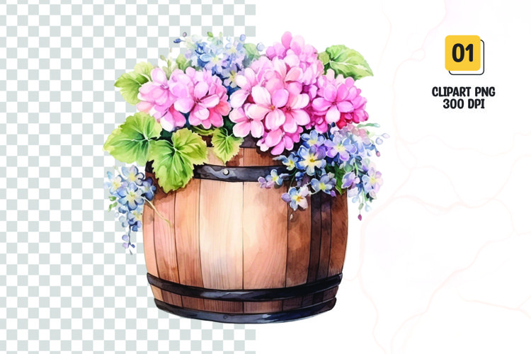 Spring Flower Barrel Watercolor Clipart sublimation
