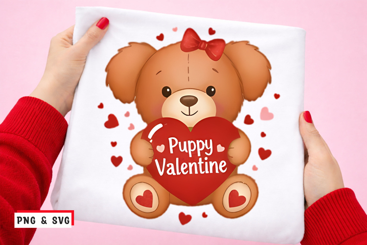 Puppy Valentine PNG SVG Cute Puppy Holding Heart Love Design