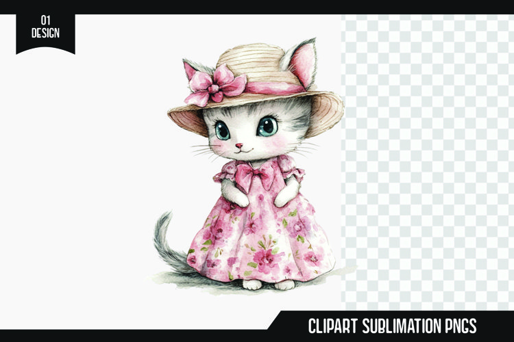 Watercolor cute Kitten clipart sublimation