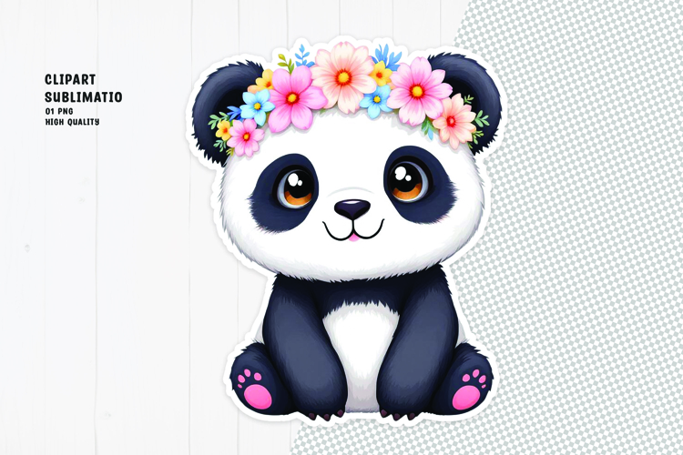 Cute panda sticker, floral crown, printable sticker