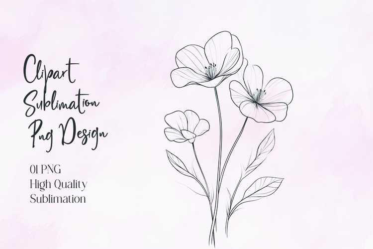 Elegant Floral Line Art Clipart Sublimation Design