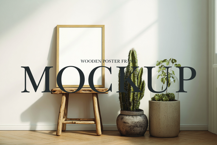 Wooden poster frame mockup
