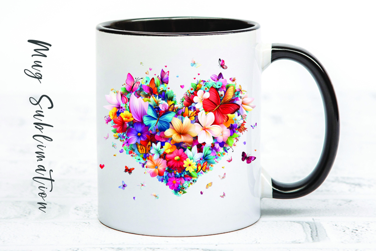 Watercolor floral heart mug sublimation design