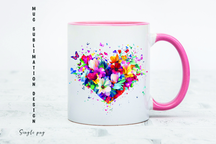 Watercolor floral heart mug sublimation design