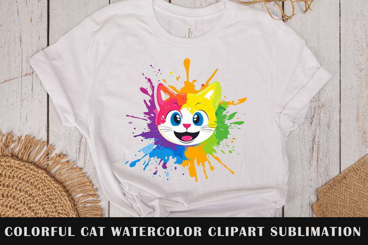 Colorful cat watercolor clipart sublimation