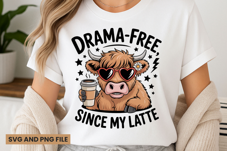 Highland cow with coffee quote t-shirt sublimation svg