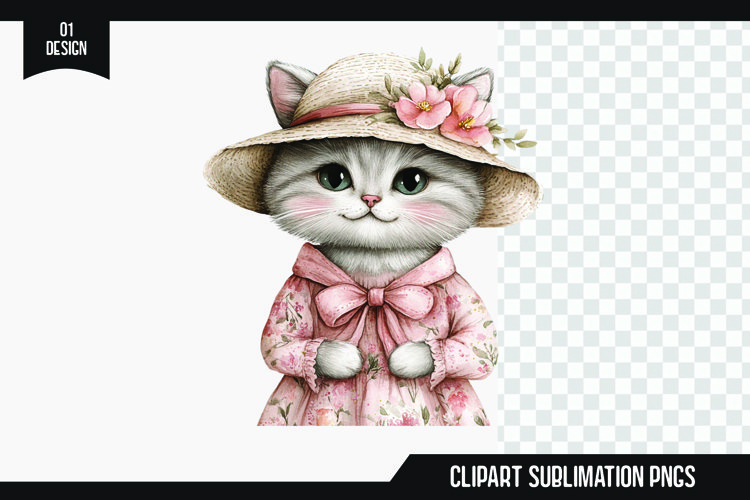 Watercolor cute Kitten clipart sublimation