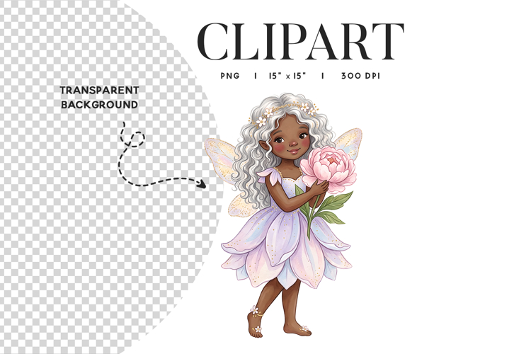 Black Fairy Clipart PNG Peony Flower
