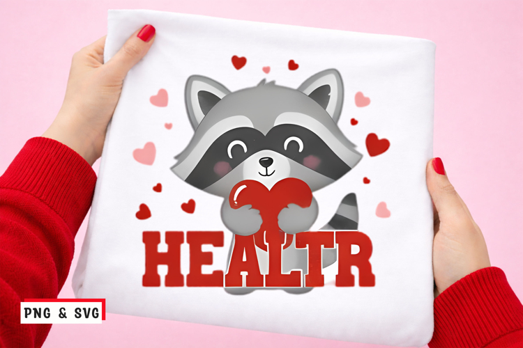 Cute Raccoon Valentine PNGSVG Adorable Raccoon Holding Heart