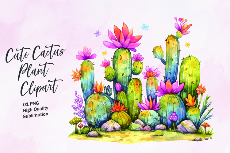 Cute cactus plant watercolor clipart
