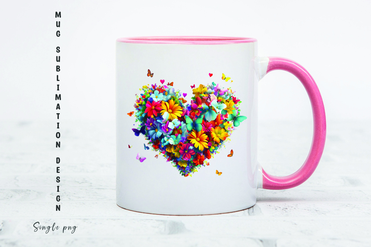 Watercolor floral heart mug sublimation design