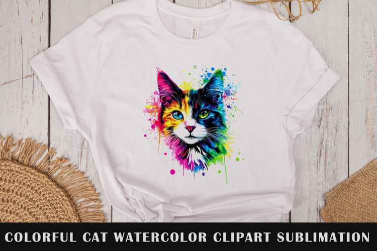 Colorful cat watercolor clipart sublimation