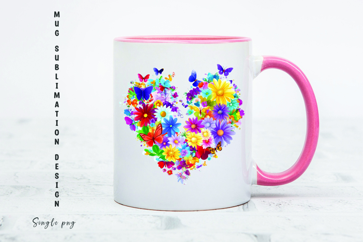 Watercolor floral heart mug sublimation design