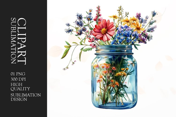 Watercolor wildflower jar clipart example image 1