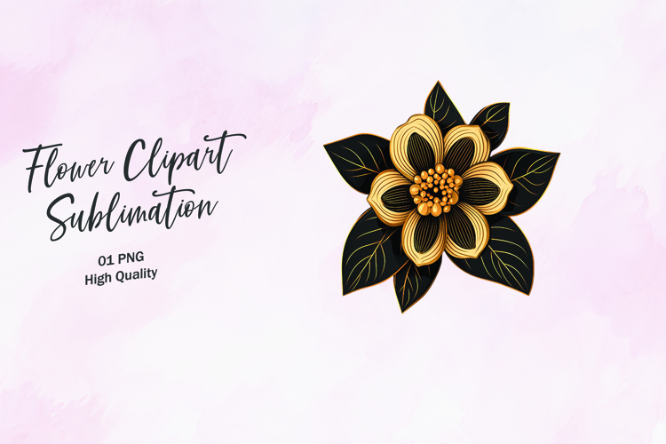 Stylized Golden Petal Bloom Clipart Sublimation PNG