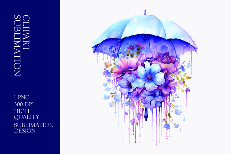 Watercolor floral umbrella clipart sublimation