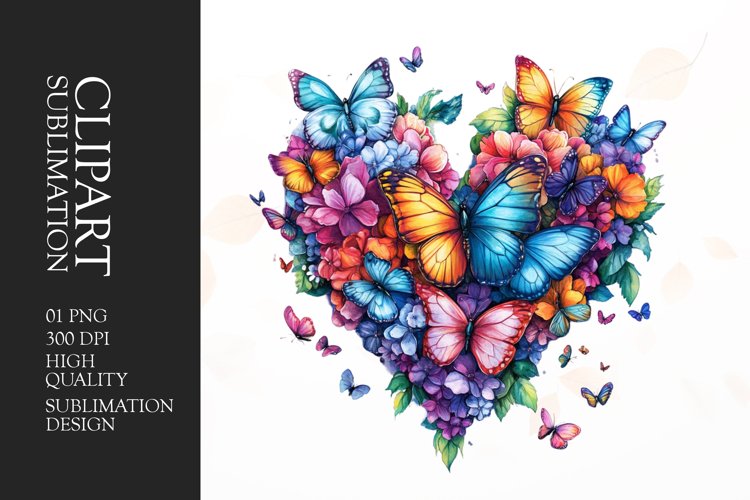 Watercolor Floral Butterfly Heart clipart